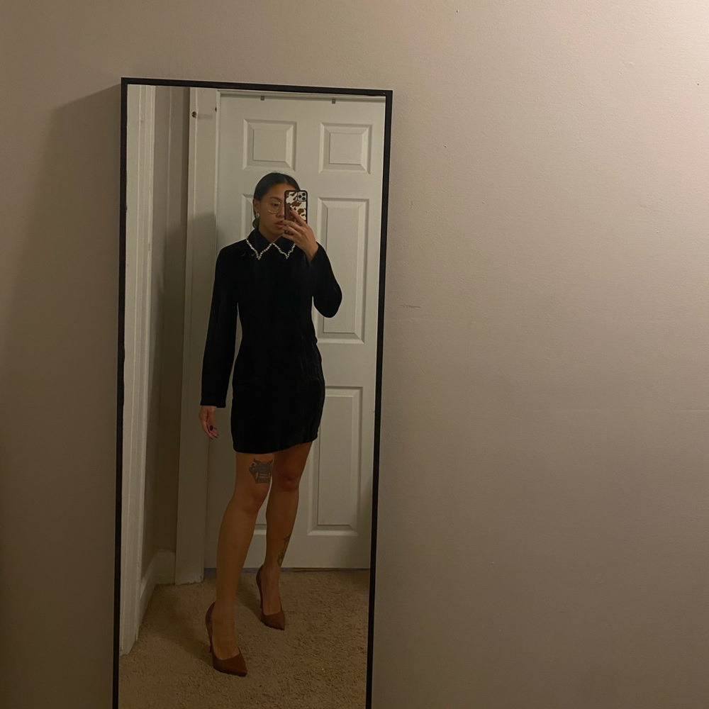 Zara XS faux velvet black dress